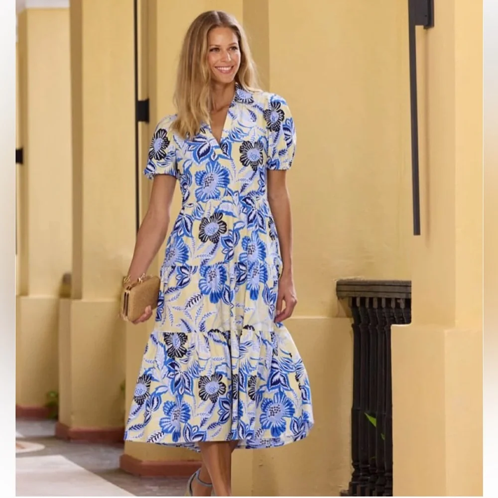NWT Jude Connally Blue and White Floral Midi Dress - Picture 2 of 5